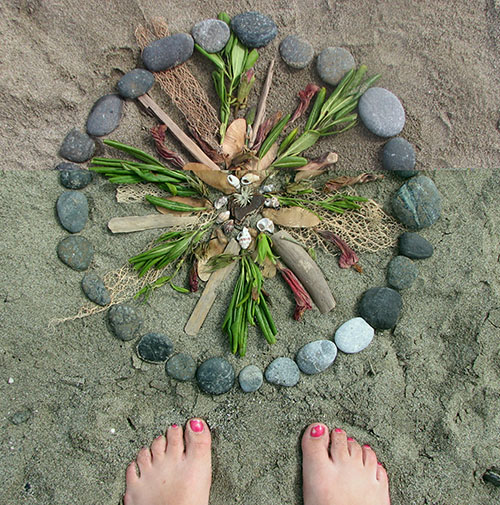 Mandala nature, sacred circle, flowers, leaves,