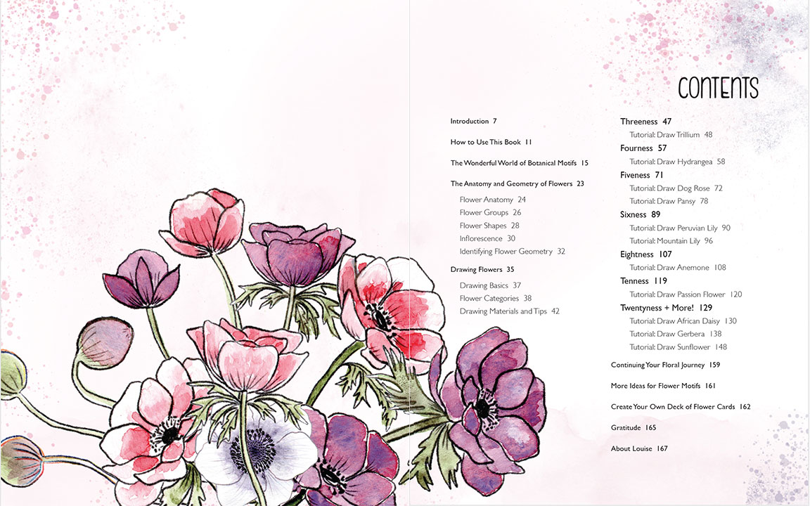 Louise Gale Drawing Botanical Blooms book page example