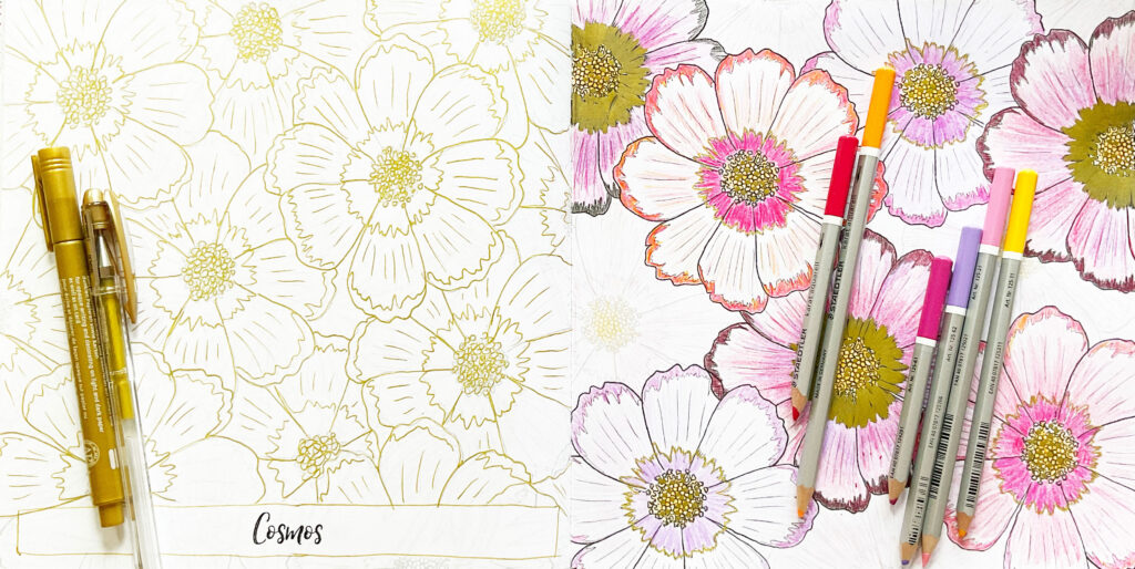 Coloring Club: Cosmos Flower Design (+bonus greyscale design!) Watch my video and join me to color Botanical Blooms and Mandalas.