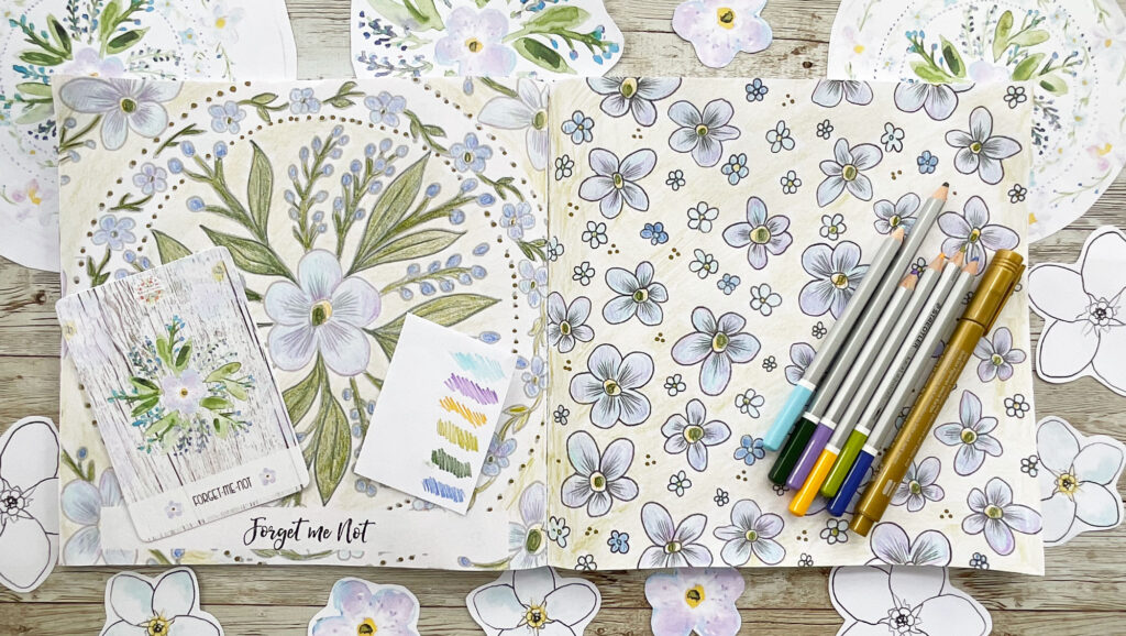 Coloring Botanical Blooms Bouquets and Mandalas Forget-me-not design