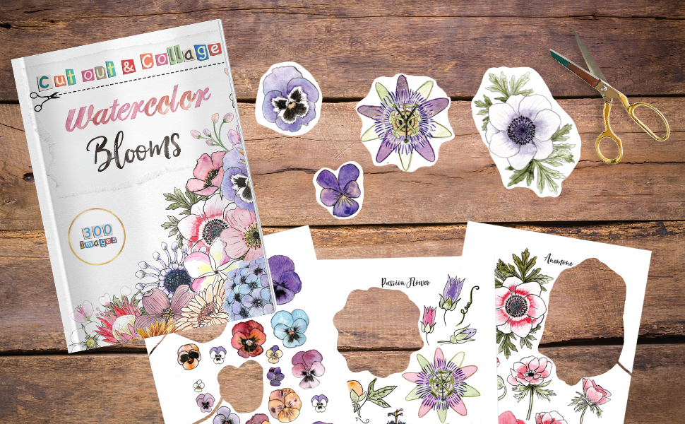 Cut and Collage Watercolor Botanical Blooms Book