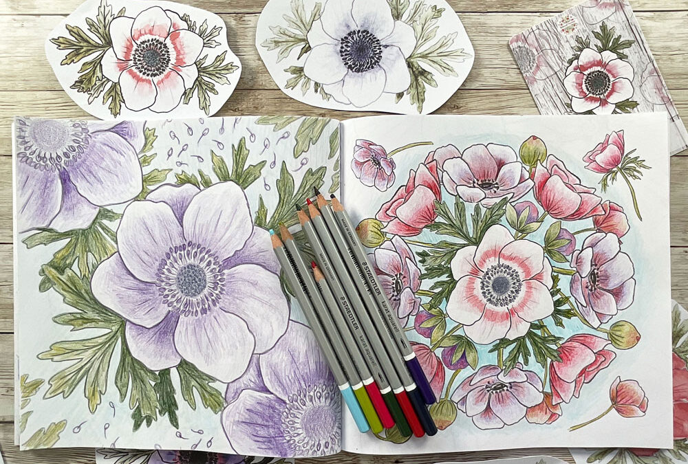 Coloring Club: Anemone Botanical Mandala (+bonus greyscale design!) Watch my video and join me to color Botanical Blooms and Mandalas.